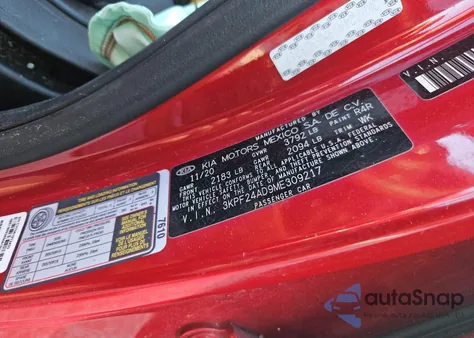 2021 Kia Forte Fe из США, поврежденный, VIN 3KPF24AD9ME309217